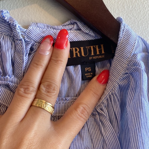 TRUTH BY REPUBLIC FLUTTER SLEEVE STRIPE WOVEN SHIRT SIZE PS - Picture 5 of 9